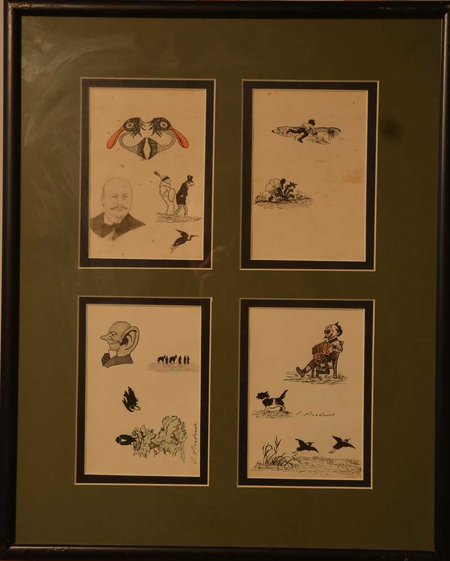 Evgeniy AGAFONOV (1879-1956) Ukrainian - American: Evgeniy AGAFONOFF (1879 Kharkov - 1956 New York) ; Lot of 4 drawings ; early 20th century ; ink on paper / framed ; each one size 15 x 11 cm (6 x 4 1/2 in.) ; signed ; Shipping to USA - DHL $340 , Nat