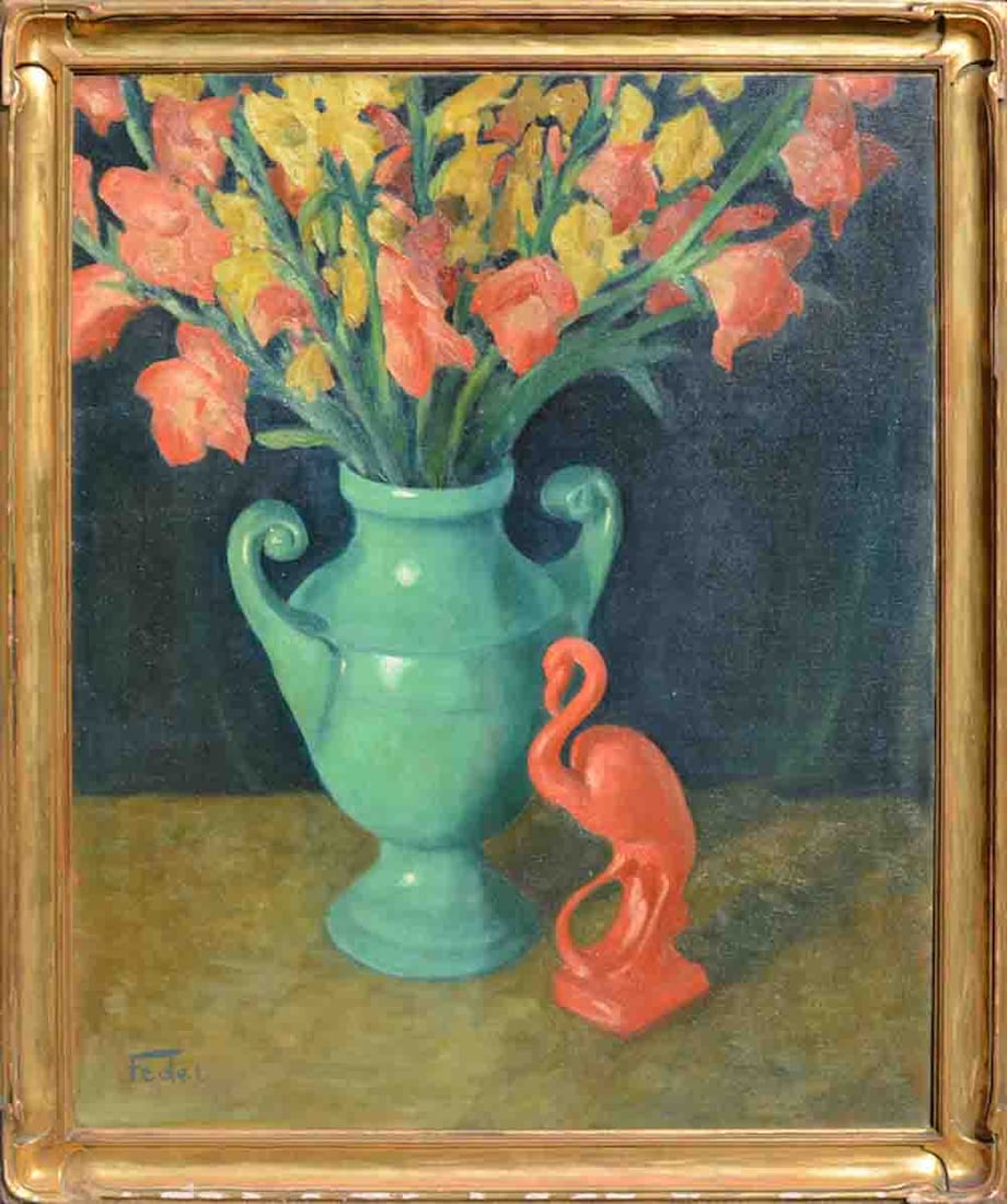 Adolphe FEDER (1886-1943) Ukrainian / Jewish - French: Adolphe FEDER (1886-1943) ; Floral still-life ; early 20th century ; oil on canvas - framed ; dimensions 64 x 61 cm (25 1/4 x 24 in.) ; signed lower left corner ; Shipping to USA: DHL - $250 / Nationa
