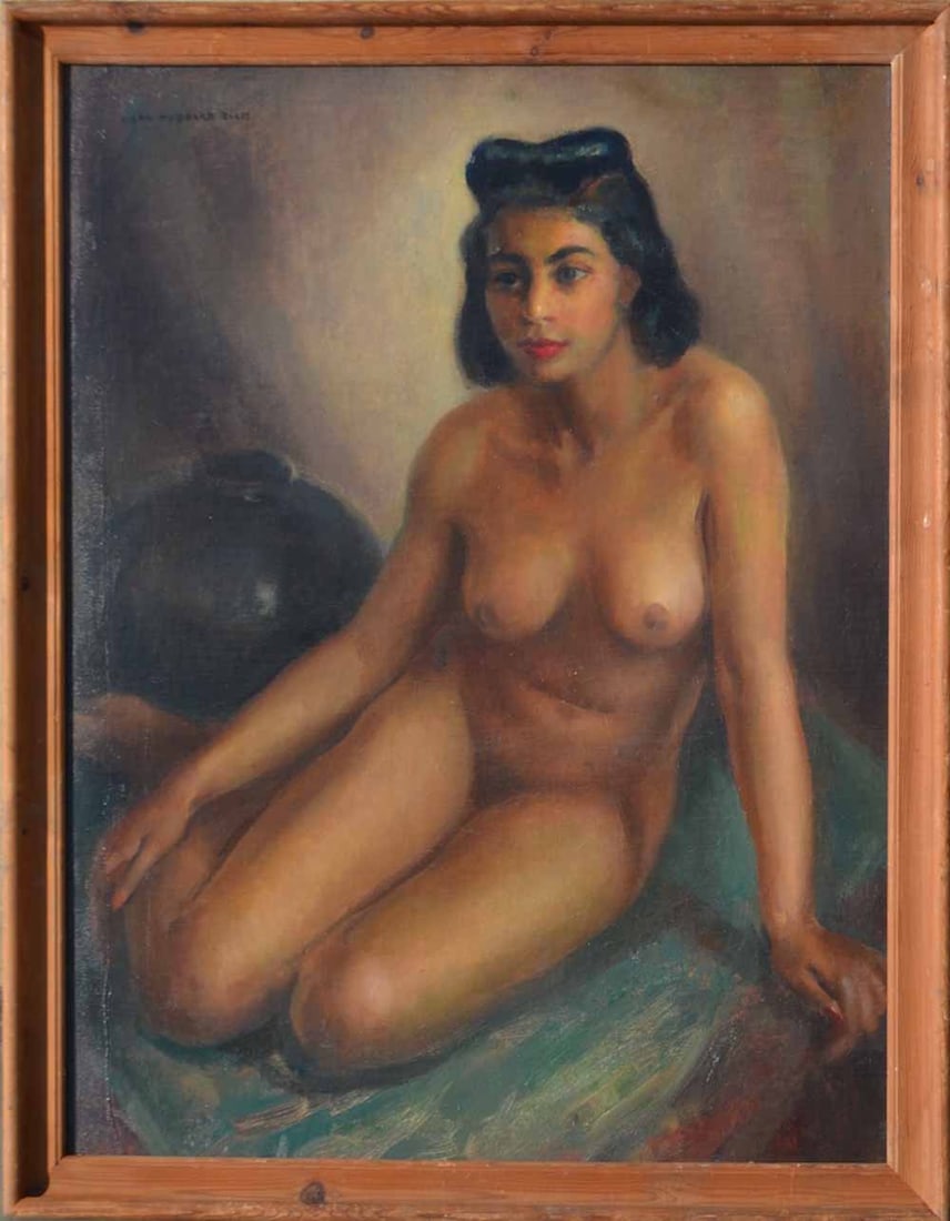 John Hubbard RICH (1876-1955) American: John Hubbard RICH (1876-1955) ; Seated Nude ; early 20th century ; oil on canvas / framed ; dimensions 101,5 x 76 cm (40 x 30 in.) ; frame size 110 x 86 cm (43 1/3 x 33 3/4 in.) ; signed upper left co