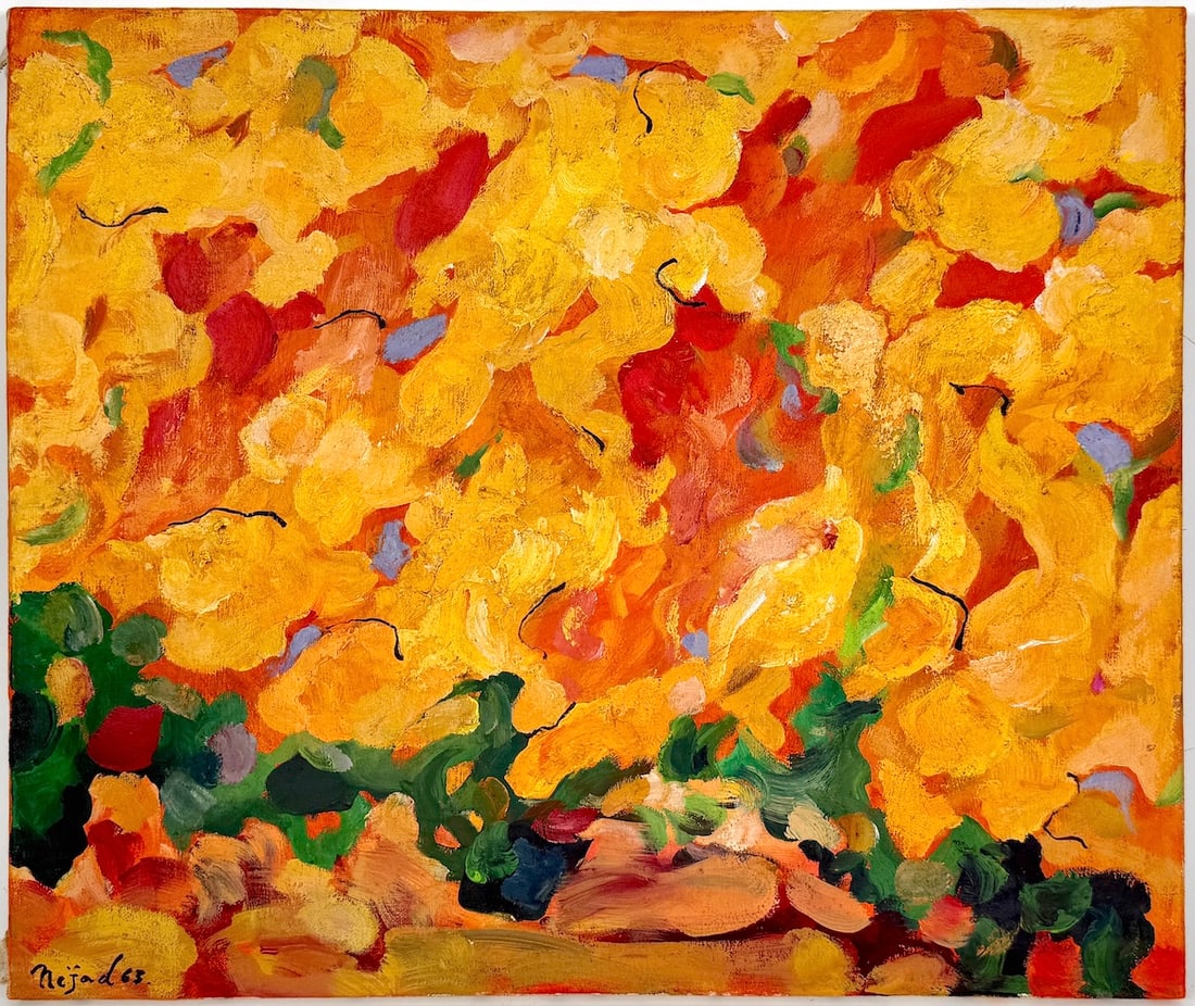 Nejad DEVRIM (1923-1995) Turkish - French: Nejad Melih DEVR?M (1923-1995) ; Untitled abstract ; 1963 ; oil on canvas / framed ; dimensions 38 x 45 cm (15 x 17 3/4 in.) ; signed lower left corner ; Shipping to USA - DHL €430 , National pos