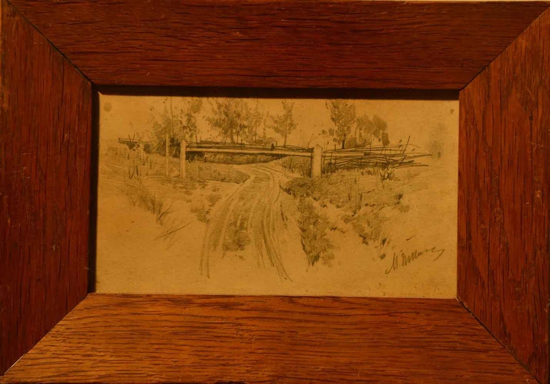 Michail TKATCHENKO (1860-1919) Russian - Ukrainian: Michail TKATCHENKO (1860-1919) ; landscape ; 19th century ; pencil on paper ; framed ; 11 x 18 cm (4 1/3 x 7 in.) ; signed lower right