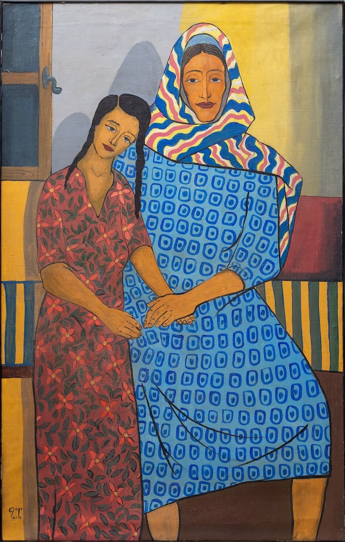 Gazbia SIRRY (1925-2021) Egypt: Gazbia SIRRY (1925-2021) ; oil on canvas / 1952 ; dimensions 150 x 95 cm (59 x 37 1/2 in.) ; signed and dated lower left corner ; Shipping to USA - DHL €835 , National post with tracking service