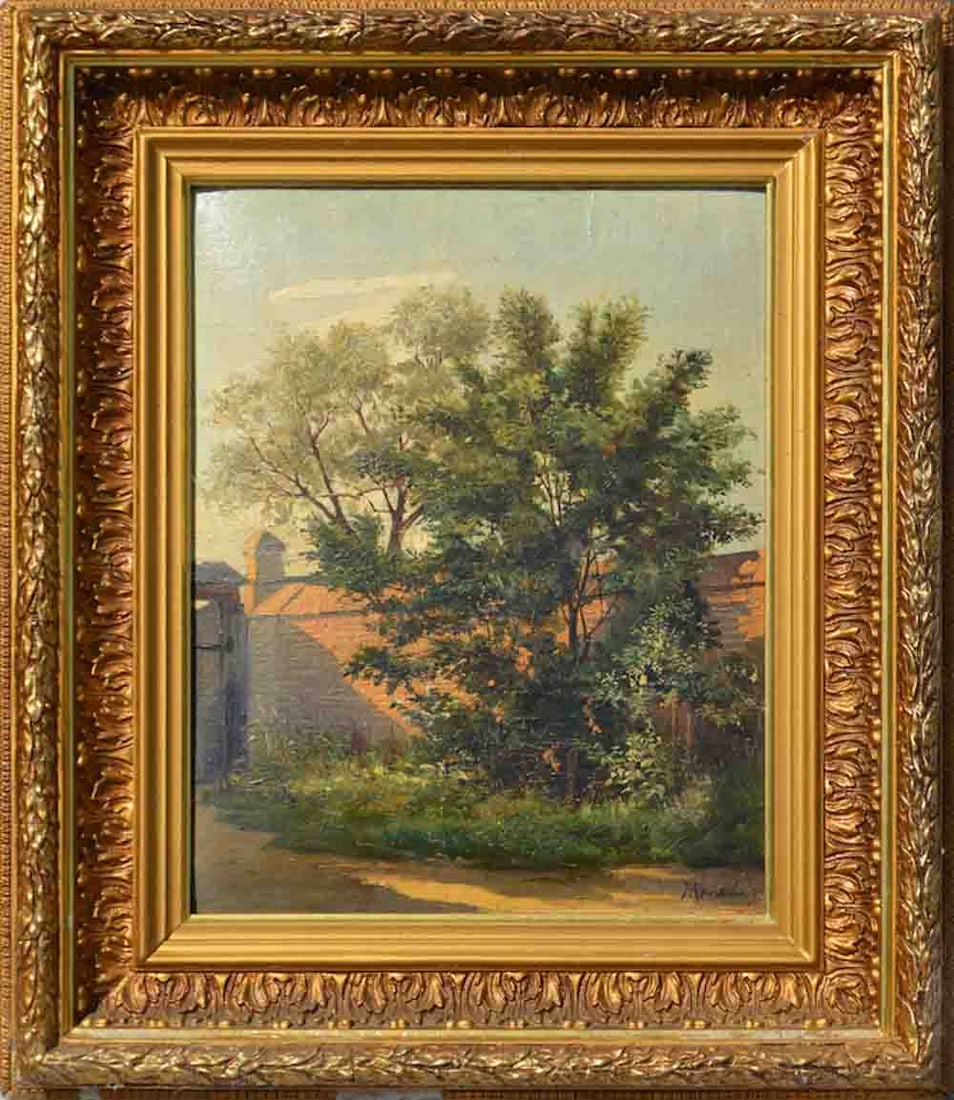 Iosif KRACKOVSKIJ (1854-1914) Russian / Ukrainian: Iosif Evstaf'evic KRACKOVSKIJ (1854-1914) ; Landscape ; 19th century ; oil on cardboard - framed ; dimensions 43 x 37 cm (17 x 14 1/2 in.) ; signed lower right corner ; Shipping to USA: DHL - $160 / N