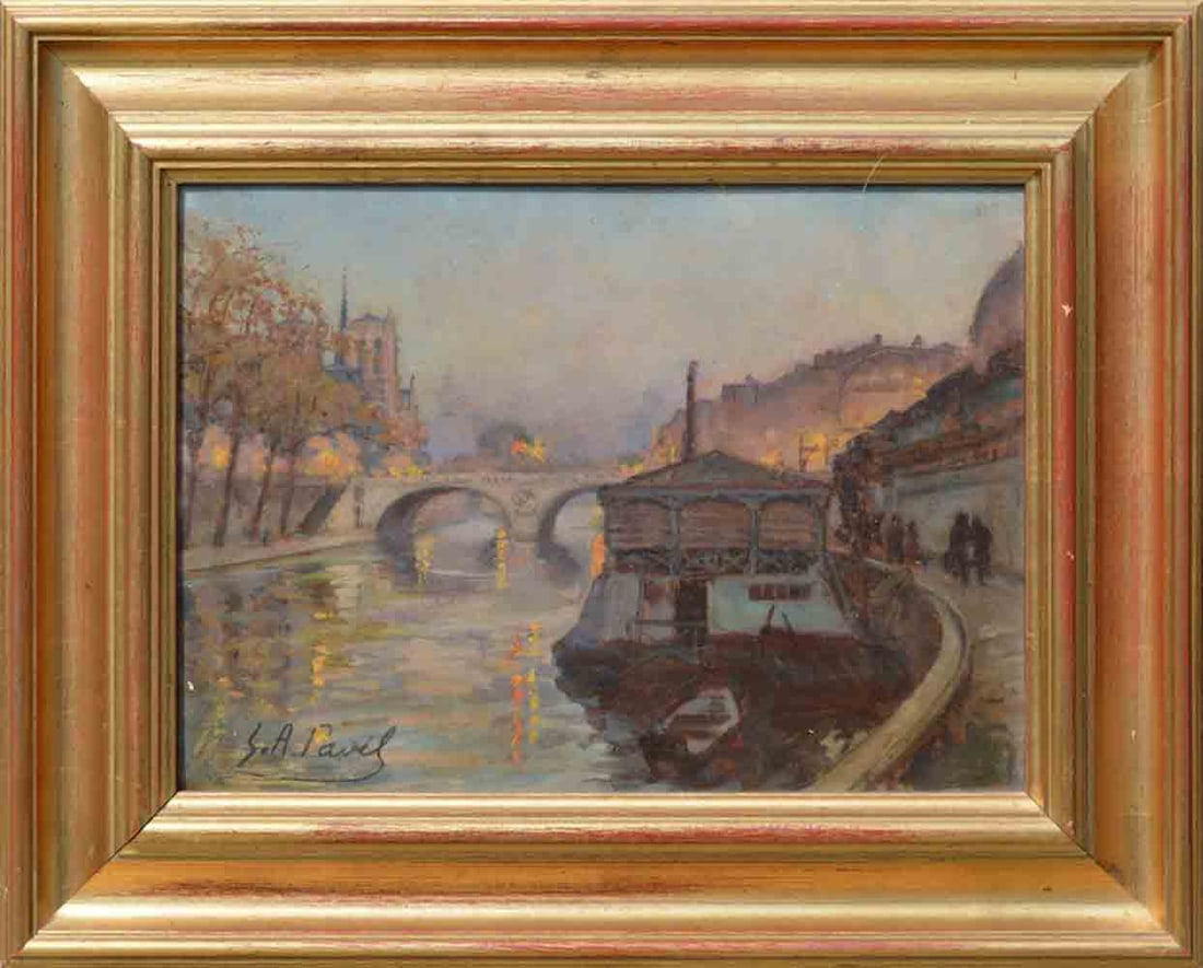 Elie PAVIL (1873-1948) Ukrainian / Russian / France: Elie PAVIL (1873-1948) ; Paris view ; early 20th century ; oil on wood panel - framed ; dimensions 25 x 34 cm (10 x 13 1/3 in.) ; signed lower left corner ; Shipping to USA: DHL - $160 / National post
