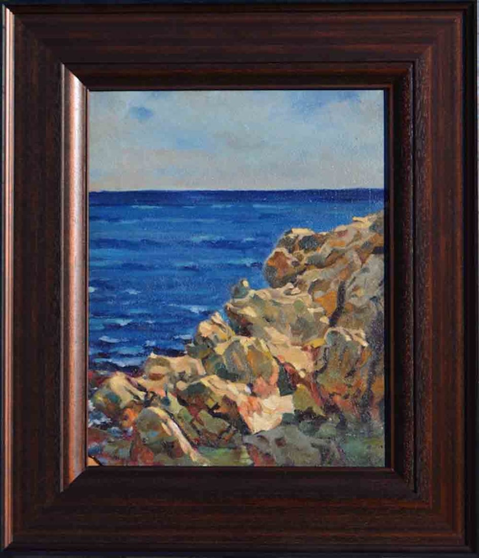 Vladimir ANTIHOVITCH (1899-1971) Russian - French: Vladimir ANTIHOVICH (1899 St. Petersburg, Russia - 1971 Paris, Frence) ; Seaside ; mid 20th century ; oil on cardboard / framed ; dimensions 41 x 33 cm (16 x 13 in.) ; frame size 59 x 50 cm (23 1/4 x