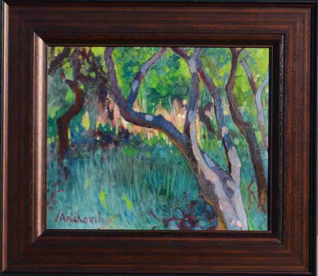 Vladimir ANTIHOVITCH (1899-1971) Russian - French: Vladimir ANTIHOVICH (1899 St. Petersburg, Russia - 1971 Paris, Frence) ; Landscape ; mid 20th century ; cardboard / framed ; dimensions 38 x 46 cm (15 x 18 in.) ; dimensions 50 x 63 cm (19 2/3 x 24 3/