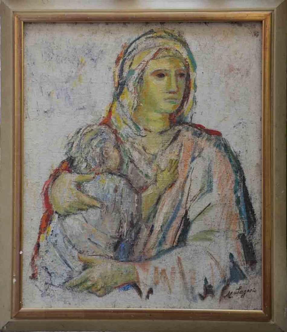 Maria LAGORIO (1893-1979) Polish - Russian - French: Maria Aleksandrovna LAGORIO (1893-1979) ; Woman with a child ; 2nd quarter oh the 20th century ; oil on canvas / framed ; dimensions 55 x 46 cm (21 2/3 x 18 1/8 in.) ; signed lower right / exhibition