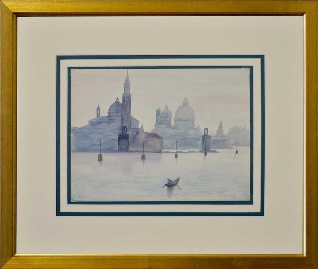 Alexandra PREGEL (1907-1984) Russian - American: Alexandra Nicholaeva PREGEL (1907-1984) ; Venice view ; 20th century ; watercolor on paper / framed ; dimensions 20 x 27 cm (8 x 10 2/3 in.) ; frame size 40 x 47 cm (15 3/4 x 18 1/2 in.) ; signed lowe