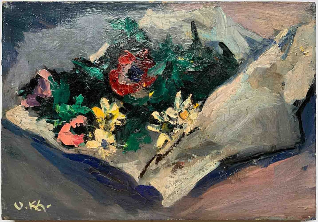 Vasyl KHMELUK (1903-1986) Ukrainian - French: Vasyl CHMELJUK - Vassili KHMELIUK - Vassyl KHAMELUK - Wassyl KMELUCK ; oil on canvas / unframed ; dimensions 24 x 35 cm (9 1/2 x 13 3/4 in.) ; signed lower left corner ; Shipping to USA - DHL $240 , N