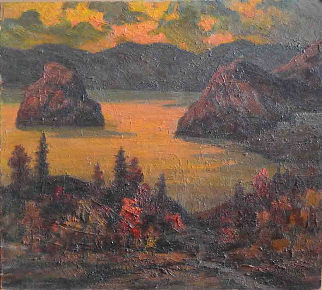 Valerian NESTEROV (1923-2001) Russia - Ukraine: Valerian Stepanovich NESTEROV (1923 Kursk, Russia -2001 Kharkov, Ukraine) ; Crimean bay ; the third quarter of the 20th century ; oil on cardboard ; unframed ; dimensions 45 x 49 cm (17 3/4 x 19 1/3 i