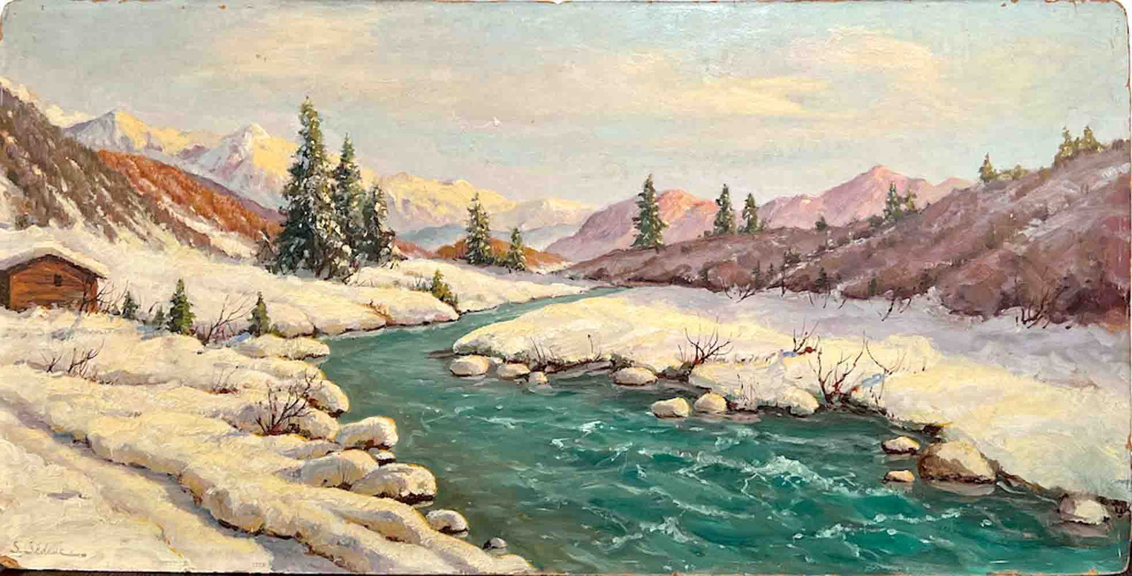 Serge SEDRAC (1878-1974) Armenian / Georgian - French: Serge SEDRAK - Serge AGABABIAN SEDRAC (1878-1974) ; Landscape ; oil on cardboard / unframed ; dimensions 50 x 100 cm (19 2/3 x 39 1/3 in.) ; signed lower left corner ; Shipping to USA - DHL $330 , Nat