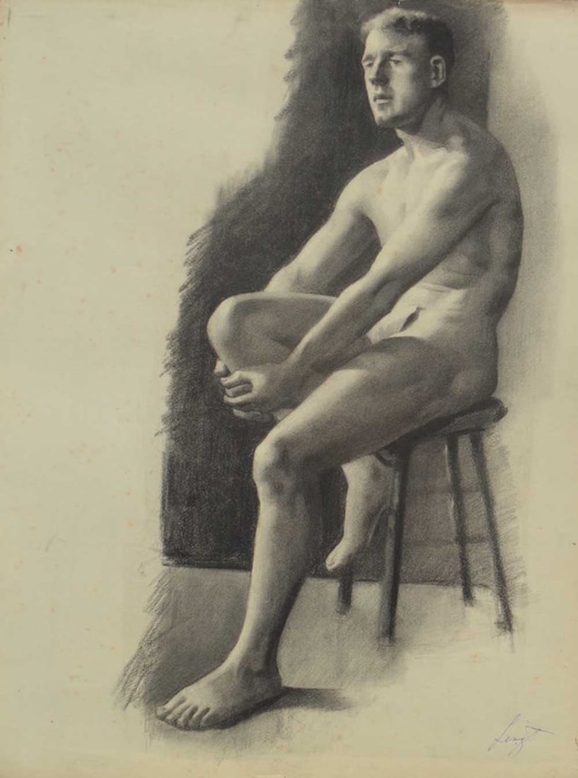 Maria Veronica Liszt (1902-1992) American: Maria Veronica Liszt (American, 1902-1992) ; Nude ; 1932, New York ; charcoal on paper / unframed ; dimensions 64 x 48 cm (25 x 19 in.) ; signed lower right / artists inscriptions on the back ; Shippi