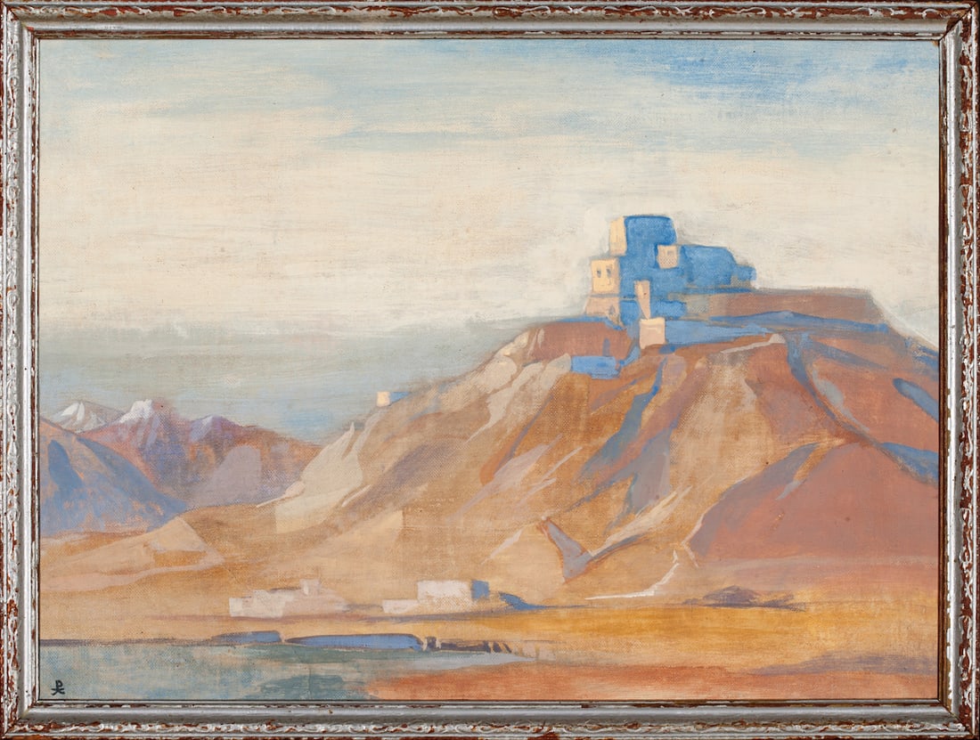 Nicolaj ROERICH (1874-1947) Russian - Indian: Nicolaj ROERICH (1874-1947) ; Landscape ; the 1st half of the 20th century ; oil on board ; dimensions 28,5 x 38,5 cm (11 1/4 x 15 in.) ; signed lower left corner ; Shipping to USA - DHL $340 , Nation