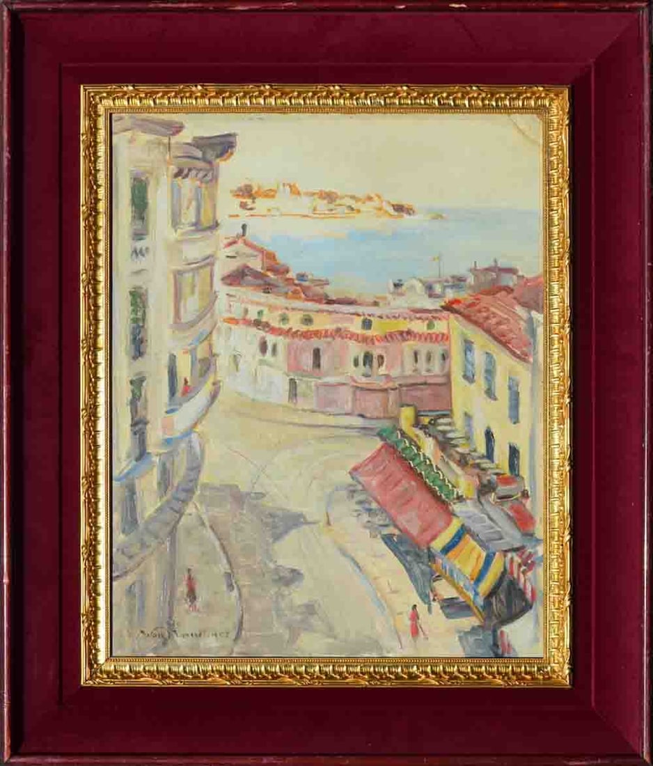 Wassilij BARSSOFF (1901-1965) French - Germany: Wassilij BARSSOFF (1901-1965) ; City view ; 1955 ; oil on cardboard / framed ; dimensions 50 x 40 cm (19 2/3 x 15 3/4 in.) ; frame size 70 x 60 cm (27 1/2 x 23 2/3 in.) ; signed and dated lower left c