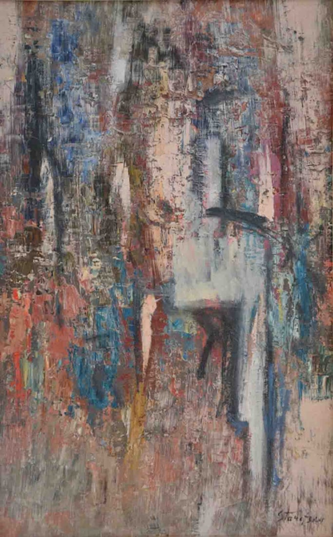 Anna STARITSKY (1908-1981) Russian - Ukrainian - French: Anna STARITSKY (1908 Poltava, Ukraine - 1981 Paris, France) ; Abstract ; 20th century ; oil on cardboard / framed ; dimensions 55 x 35 cm (21 2/3 x 13 3/4 in.) ; signed lower right corner ; Shipping t