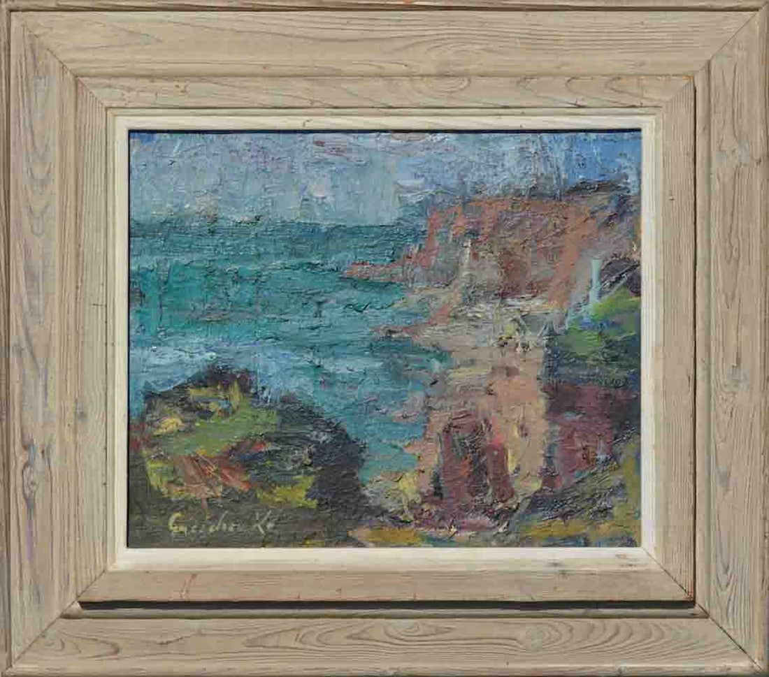 A. GRITCHENKO (1883-1977) Ukrainian - Russian - French: Alexis GRITCHENKO (1883-1977) ; Seascape ; early 20th century ; oil on artistboard - framed ; dimensions 33 x 40 cm (13 x 15 3/4 in.) ; signed lower left corner ; Shipping to USA: DHL - $160 / Nationa