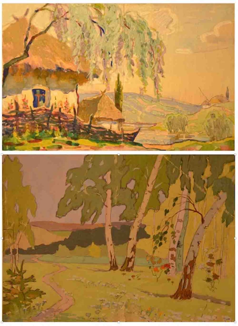 Grigoriy MARINICHENKO (1928-2006) Russian - Ukrainian: Grigoriy Andreevich MARINICHENKO (1928-2006) ; Lot of 2 artworks ; mid 20th century ; gouache on cardboard / unframed ; dimensions 30 x 40 cm, 28 x 39 cm ; signed ; Shipping to USA - DHL $160 , Nation