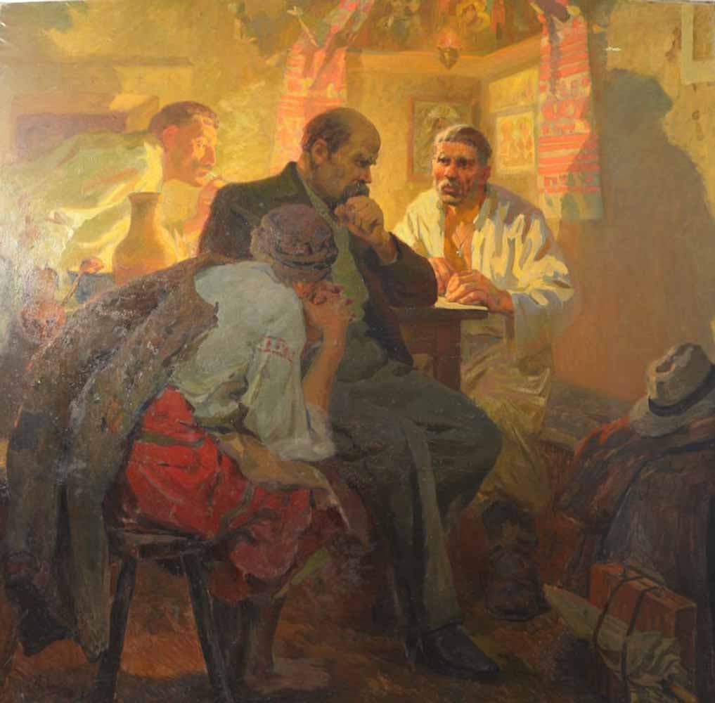 Evgeni LEVIN (1922-1993) Ukrainian - Russian: Evgeni Nisonovich LEVIN (1922 - 1993) ; Taras Shevchenko ; 1956 ; oil on canvas ; unframed ; dimensions 200 x 205 cm (78 3/4 x 80 3/4 in.) ; signed and named lower right corner ; Shipping to USA - DHL