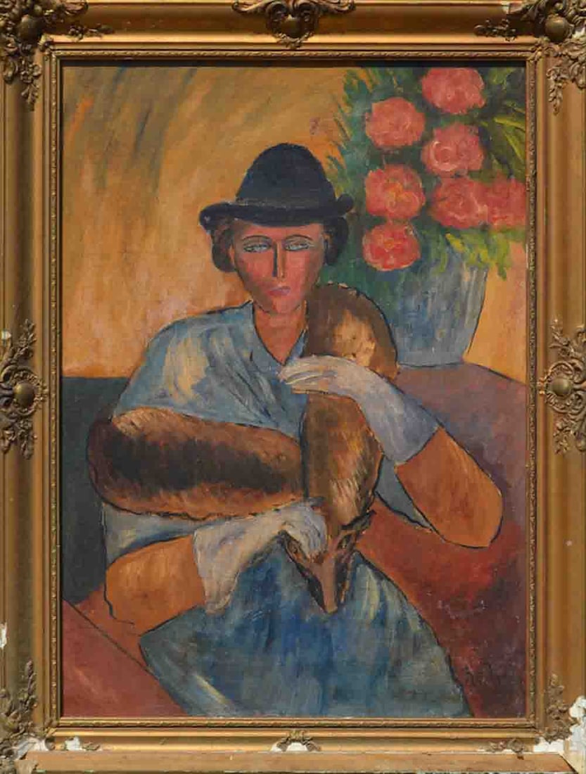 K. REDKO (1897-1956) Ukrainian - Russian - French: Kliment N. REDKO (1897-1956) ; Female portrait ; the 1st half of the 20th century ; oil on canvas - framed ; dimensions 70 x 57 cm (27 1/2 x 22 1/2 in.) ; signed lower right corner ; Shipping to USA:
