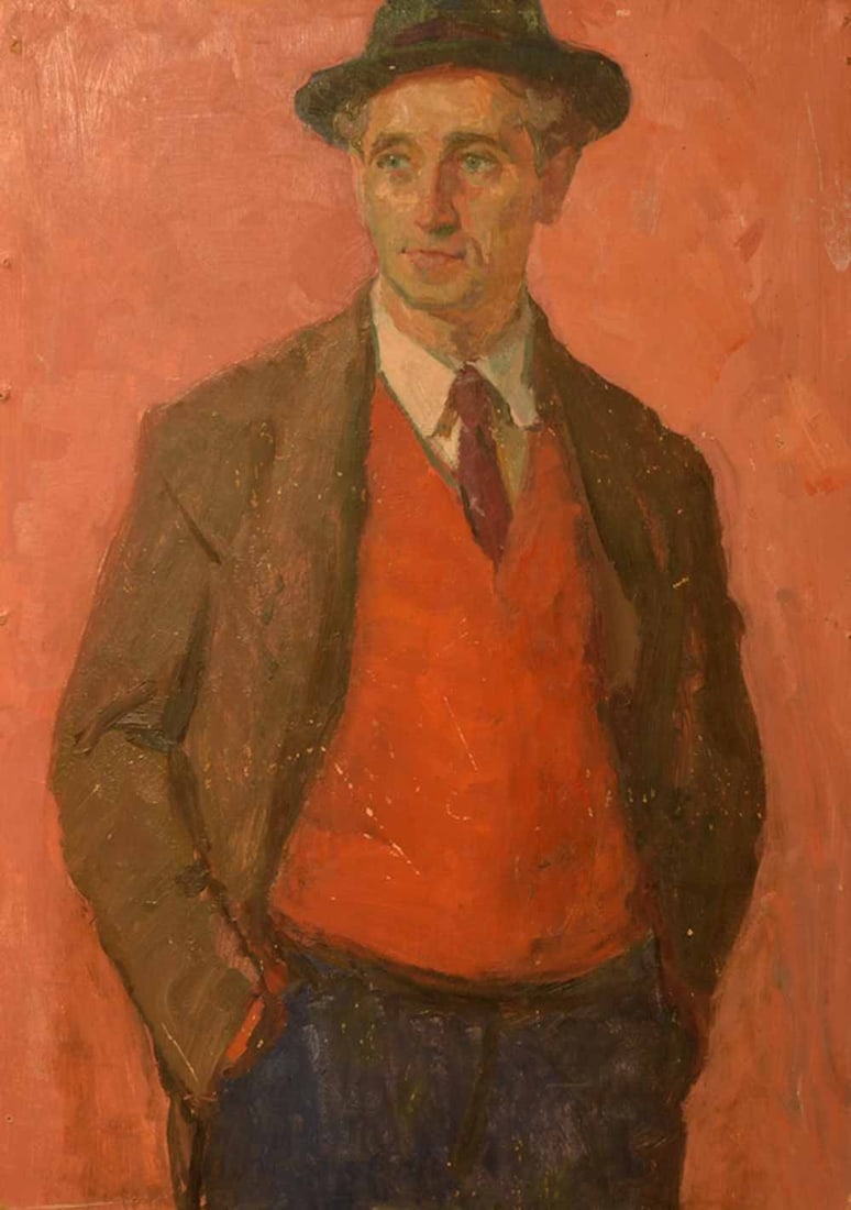 SAKHARENKO 1923-1973 Russian-Belorussian-Ukrainian: Victor Ivanovich SAKHARENKO (1923-1973) ; Male portrait ; 1950s ; oil on cardboard / unframed ; dimensions 70 x 50 cm (27 1/2 x 19 2/3 in.) ; signed upper right corner & on the reverse side ; Shipping
