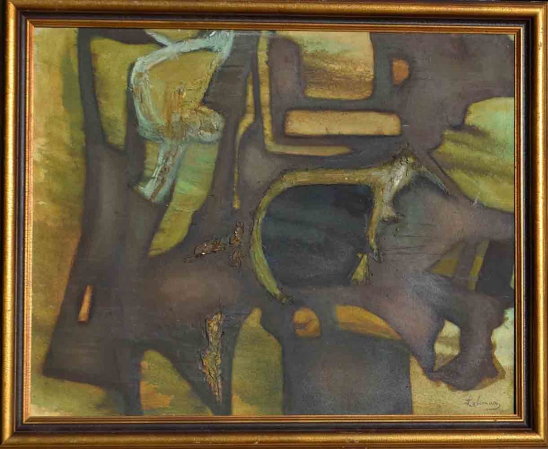 Irving LEHMAN (1900-1982) Ukrainian - American: Irving George Lehman (1900 Kiev, UA - 1983 New York) ; Abstract composition ; mid 20th century ; oil on canvas / framed ; dimensions 61 x 77 cm (24 x 30 1/3 in.) ; signed lower right corner ; Shipping