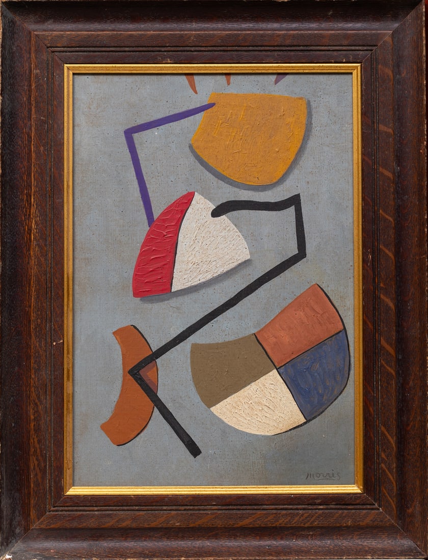 George L. K. MORRIS (1905-1975) American - French: George Lovett Kingsland Morris (1905-1975) ; oil on panel, 1937 / framed ; dimensions 36 x 25.5 cm (14 x 10 in.) ; frame size 44 x 33.5 cm (17 1/3 x 13 1/4 in.) ; signed lower right corner ; signed an