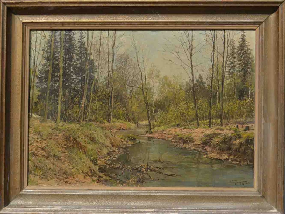 Fedor Karlovich BURKHARDT (1854-1918) Russian: Fedor Karlovich BURKHARDT (1854-1918) ; Landscape ; early 20th century ; oil on canvas / framed ; dimensions 71 x 101 cm (28 x 40 in.) ; signed lower left corner ; Shipping to USA - DHL $450 , Nationa