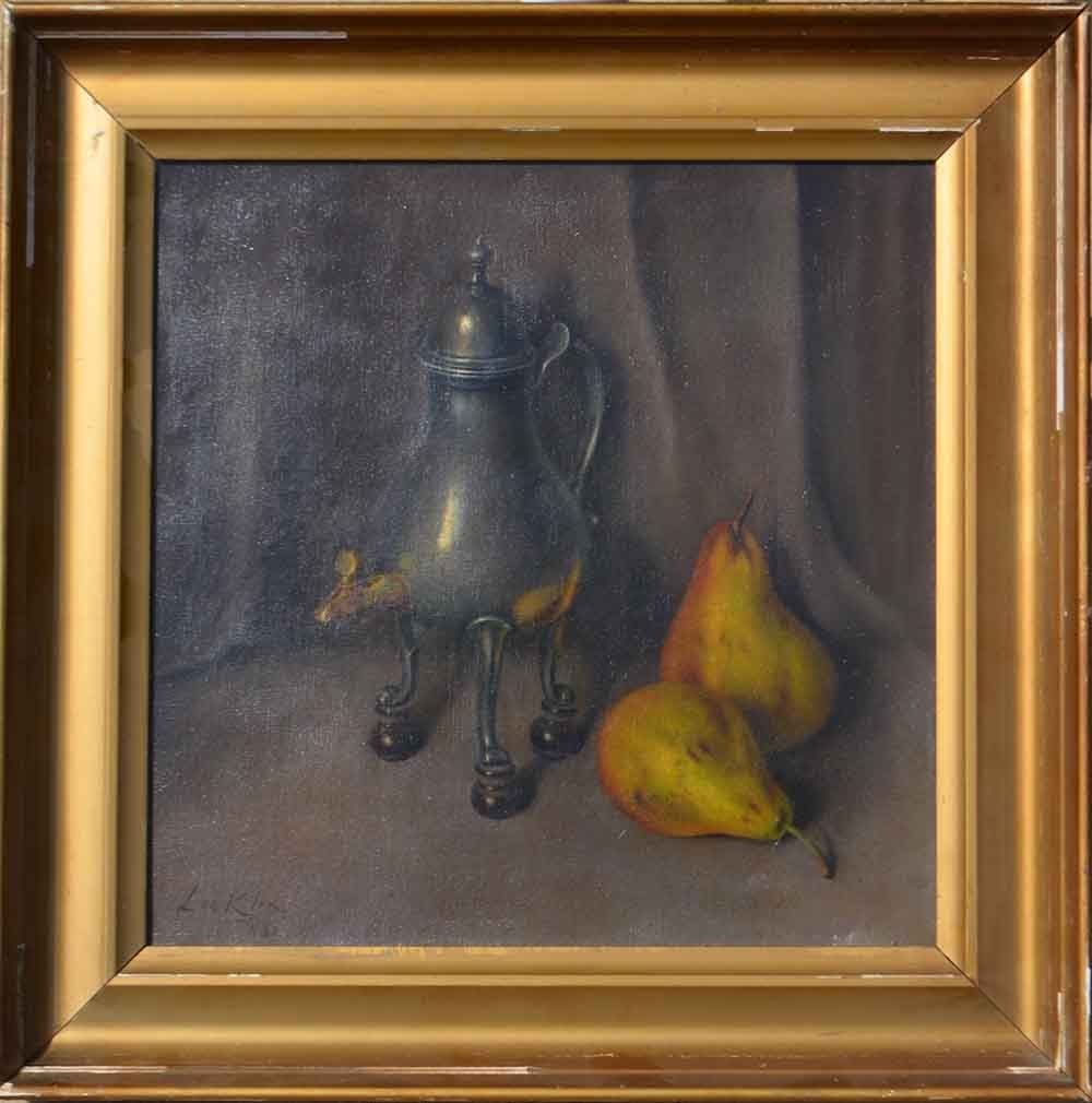 Lev KLIN (1887-1967) Russian - Belorussian - English: Leo KLIN (1887 Grodno province - 1967 Lodon) ; Still-life ; 1932 ; oil on canvas / framed ; dimensions 30 x 30 cm (11 7/8 x 11 7/8 in.) ; frame size 39 x 39 cm (15 1/3 x 15 1/3 in.) ; signed lower lef