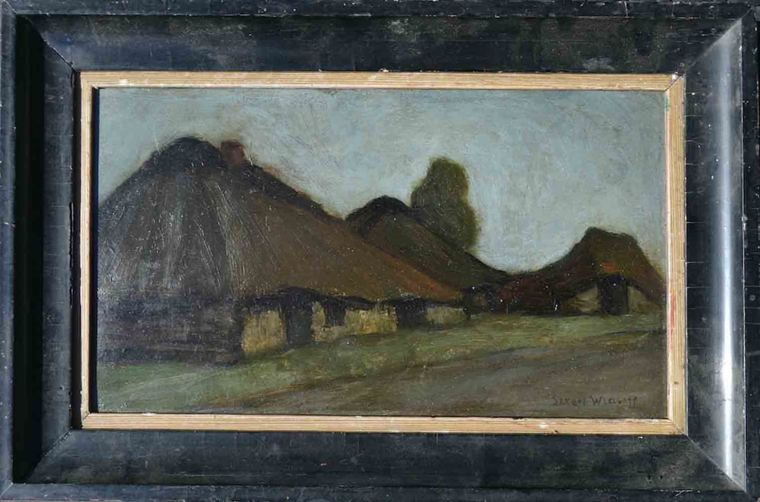 Sergej Wlasoff (1859-1924) European - Finland: Sergej F Wlasoff (1859-1924) ; Landscape ; early 20th c. ; oil on cardboard / framed ; dimensions 20 x 34 cm (8 x 13 1/3 in.) ; frame size 29 x 43 cm (11 1/2 x 17 in.) ; signed lower right corner ; Sh