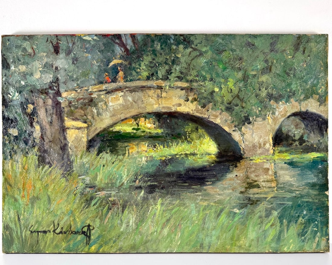 Serge KISLAKOFF (1897-1980) Ukrainian - French: Serge KISLAKOFF (1897 Yalta/Crimea - 1980 Reims/France) ; The stone bridge ; oil on canvas / unframed ; dimensions 54 x 81 cm (21 1/4 x 32 in.) ; signed lower right corner ; Shipping to USA - DHL &eur
