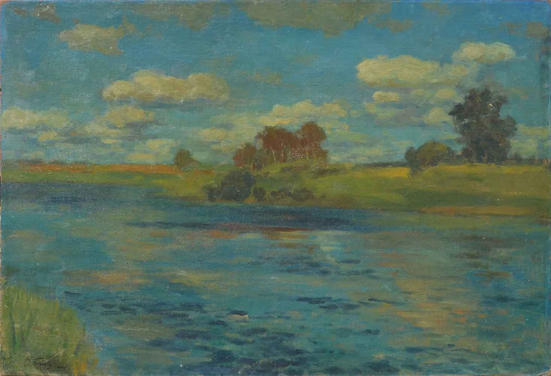 Osip BRAZ (1873-1936) Russian / Ukrainian / French: Osip BRAZ (1873-1936) ; Landscape ; early 20th century ; canvas on cardboard, oil - unframed ; dimensions 35 x 51 cm (13 3/4 x 20 in.) ; signed lower right corner ; Shipping to USA: DHL - $160 / Natio