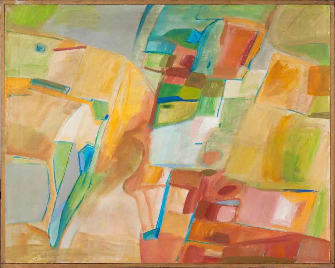 James Bishop (1927-2007) American: James Bishop (1927-2007) ; Abstract ; c. 1950s ; oil on canvas / framed ; dimensions 74 x 91 cm (29 x 36 in.) ; signed lower left corner ; Shipping to USA - DHL $835 , National post with tracking serv