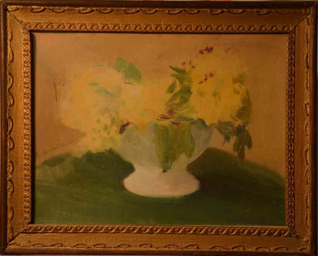 Varvara Vasilievna LOPATINA (1871-1950) Russian: Varvara Vasilievna LOPATINA (1871-1950) ; Flower sill life ; canvas on cardboard, oil ; framed ; dimensions 38 x 50 cm (15 x 19 2/3 in.) ; signed lower in the middle ; Shipping to USA: DHL - $250 , Na