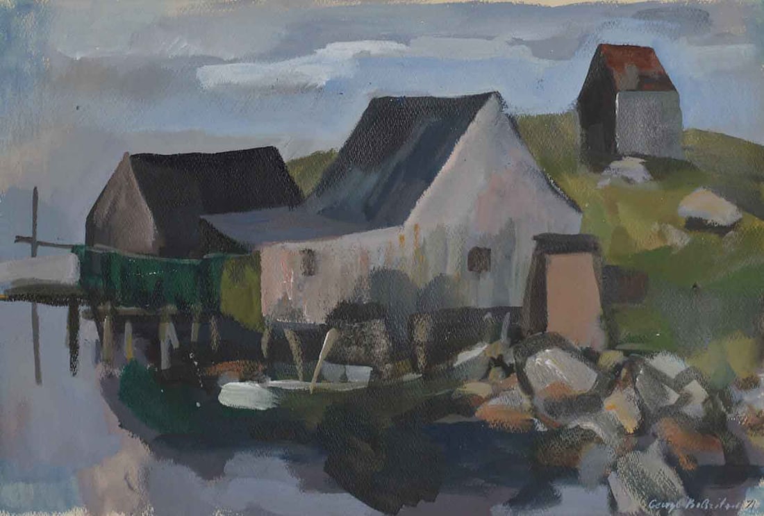 George BOBRITZKY (1917-1998) Ukrainian - American: George BOBRITZKY (1917 Kharkov, Ukraine - 1998 United States) ; The coast ; 1971 ; gouache on paper / framed and matted ; dimensions 38 x 56 cm (15 x 22 in.) ; frame size 57 x 72 cm (22 1/2 x 28 1/3 i