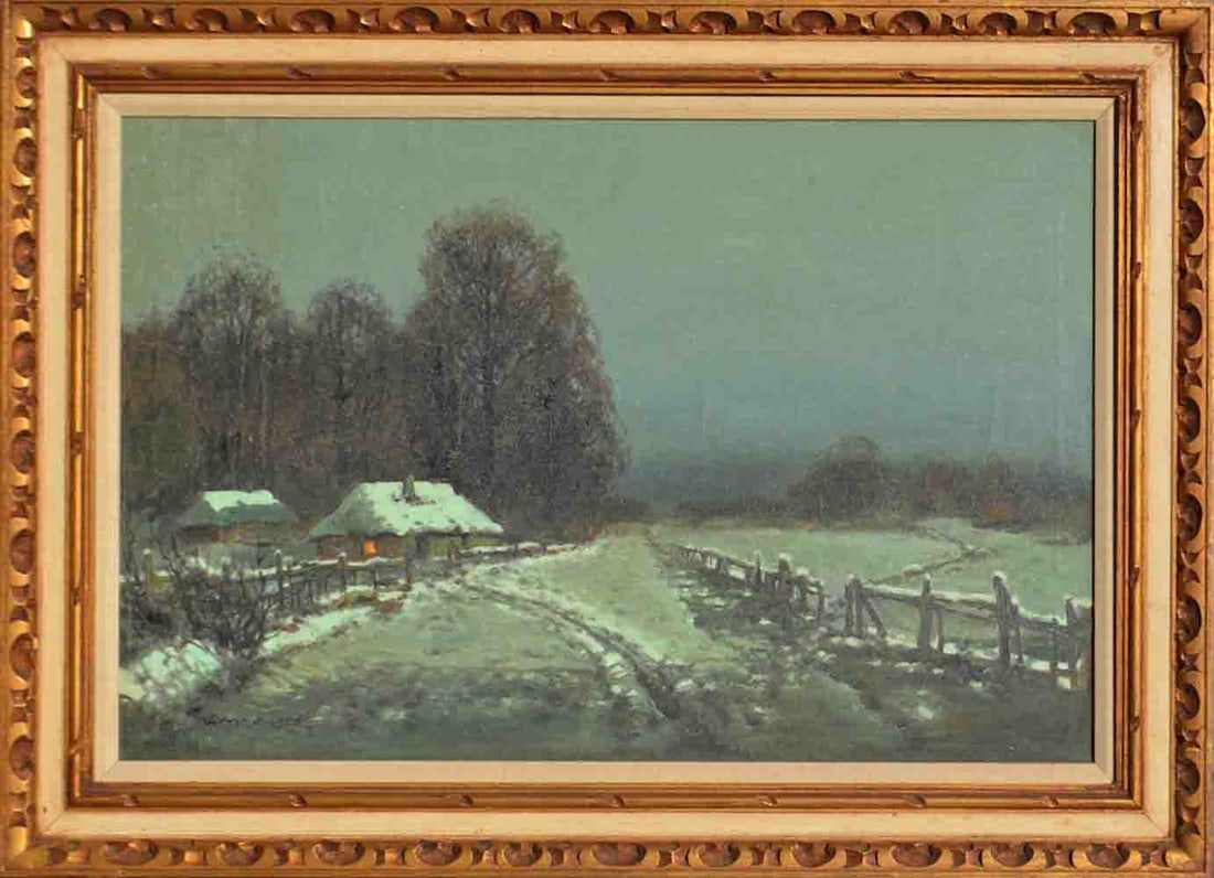 Wiktor KORECKI (1890-1980) Ukrainian - Polish: Wiktor KORECKI (1890-1980) ; Winter landscape ; mid 20th century ; oil on canvas / framed ; dimensions 61 x 92 cm (24 x 36 in.) ; signed lower left corner ; Shipping to USA - DHL $450 , National post 