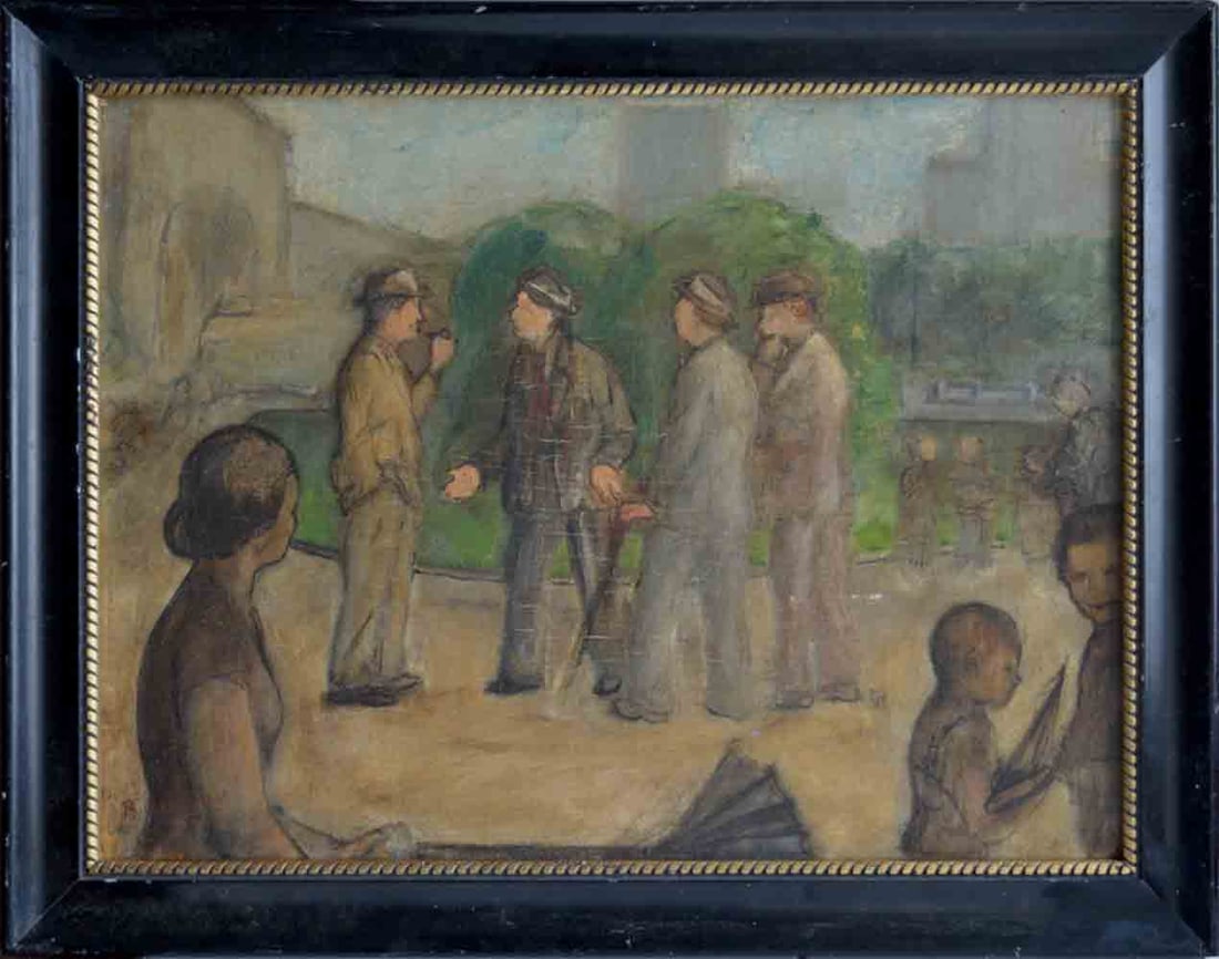 Bernard GUSSOW (1881-1957) Russian - American: Bernard GUSSOW (1881-1957) ; New York scene ; 1940s ; oil on canvas panel / framed ; dimensions 31 x 41 cm (12 x 16 in.) ; signed lower left corner ; Shipping to USA - DHL $160 , National post with tr