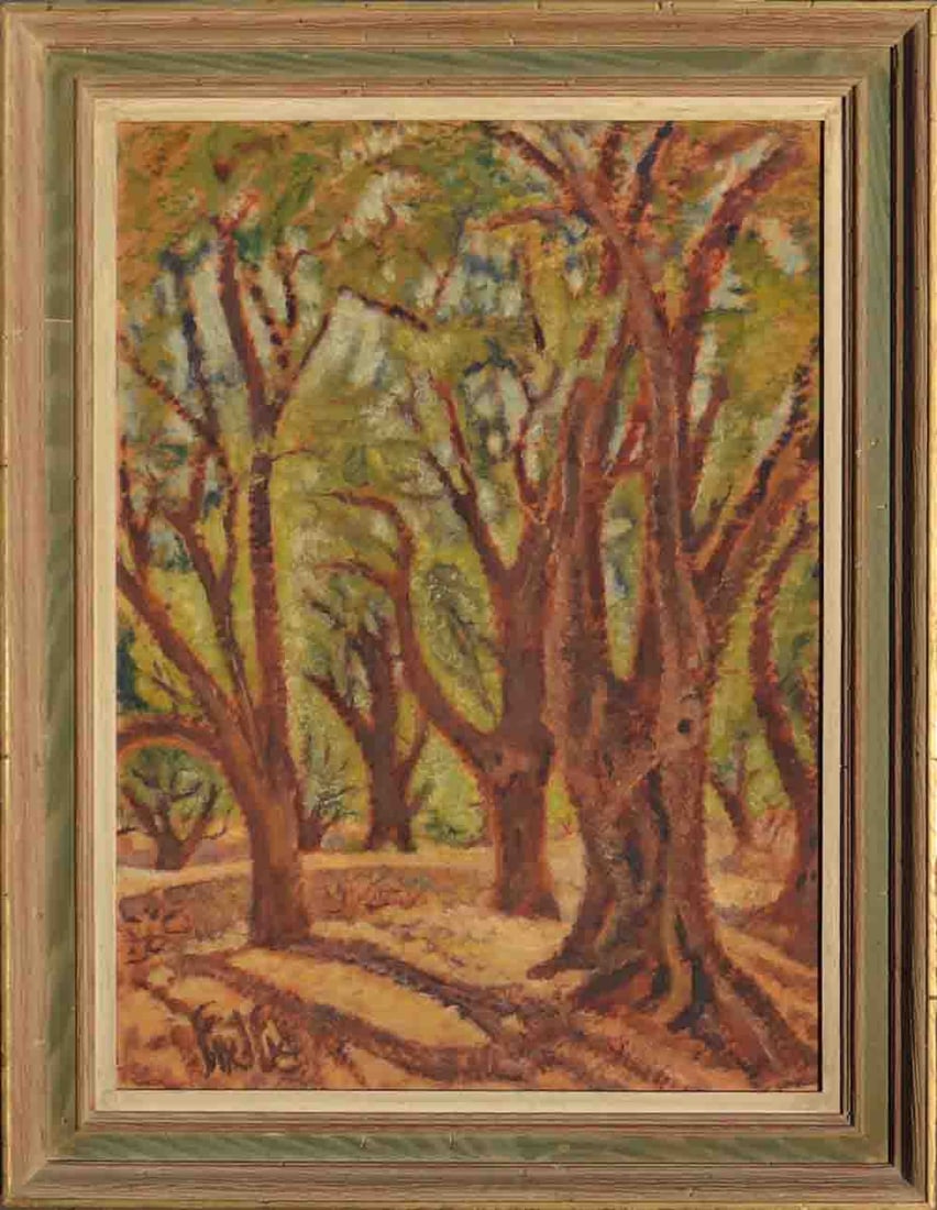 Arieh ALLWEIL (1901-1967) Polish - Ukrainian - Israeli: Arieh ALLWEIL (1901-1967) ; Landscape ; the 2nd quarter of the 20th century ; oil on hardboard / framed ; dimensions 78 x 57 cm (30 3/4 x 22 1/2 in.) ; frame size 83 x 72 cm (32 2/3 x 28 1/3 in.) ; si