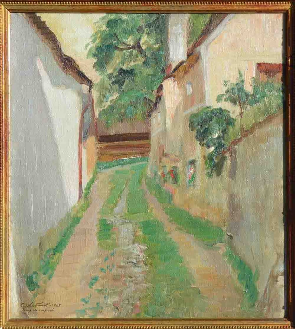 Serguei Lobanoff (1887-1943) Russian - Ukrainian: Serguei Ivanovitch Lobanoff (1887-1943) ; Crimea, Bakhchisarai ; 1925 ; oil on canvas / framed ; dimensions 38 x 34 cm (15 x 13 1/3 in.) ; frame size 52 x 48 cm (20 1/2 x 19 in.) ; signed, named and d