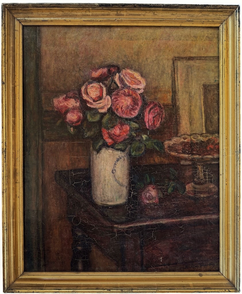 Nikolaj RJABUSINSKIJ (1877-1951) Russian - French: Nikolaj RJABUSINSKIJ (1877 Moscow - 1951 Nice) ; Still-life with roses ; oil on canvas / framed ; dimensions 65 x 51 cm (25 1/2 x 20 in.) ; signed lower right corner ; Shipping to USA - DHL €430 