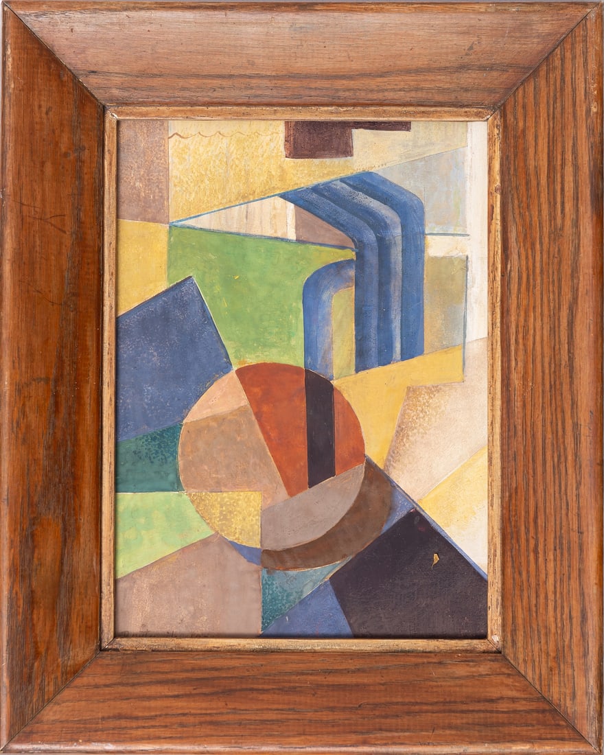 Sandor BORTNYIK (1893-1976) Hungarian - Austrian - Germany: Sandor BORTNYIK (1893-1976) ; Abstract composition ; 1924 ; tempera and casein on cardboard / framed ; dimensions 28 x 20,5 cm (11 x 8 in.) ; frame size 38 x 30,5 cm (15 x 12 in.) ; signed and dated l