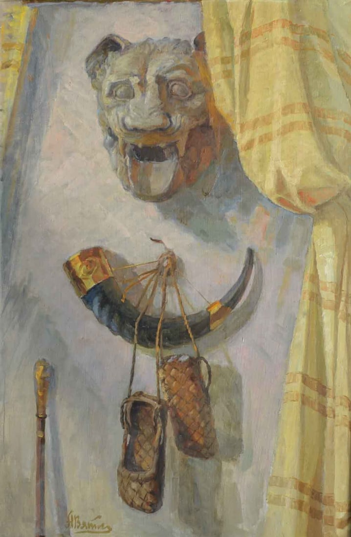 Aleksandr VYATKIN (1922-2012) Russian - Ukrainian: Aleksandr VYATKIN (1922-2012) ; Still-life ; 1985 ; oil on canvas ; framed ; dimensions 120 x 80 cm (47 1/4 x 31 1/2 in.) ; signed lower left corner / artists inscription on verso ; Shipping to USA - 