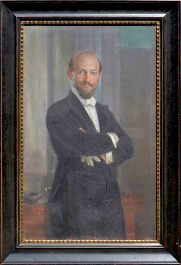Osip BRAZ (1873-1936) Russian / Ukrainian / French: Osip BRAZ (1873-1936) ; Male portrait ; 1911 ; oil on canvas - framed ; dimensions 110 x 68 cm (43 1/3 x 26 3/4 in.) ; signed & dated lower left corner