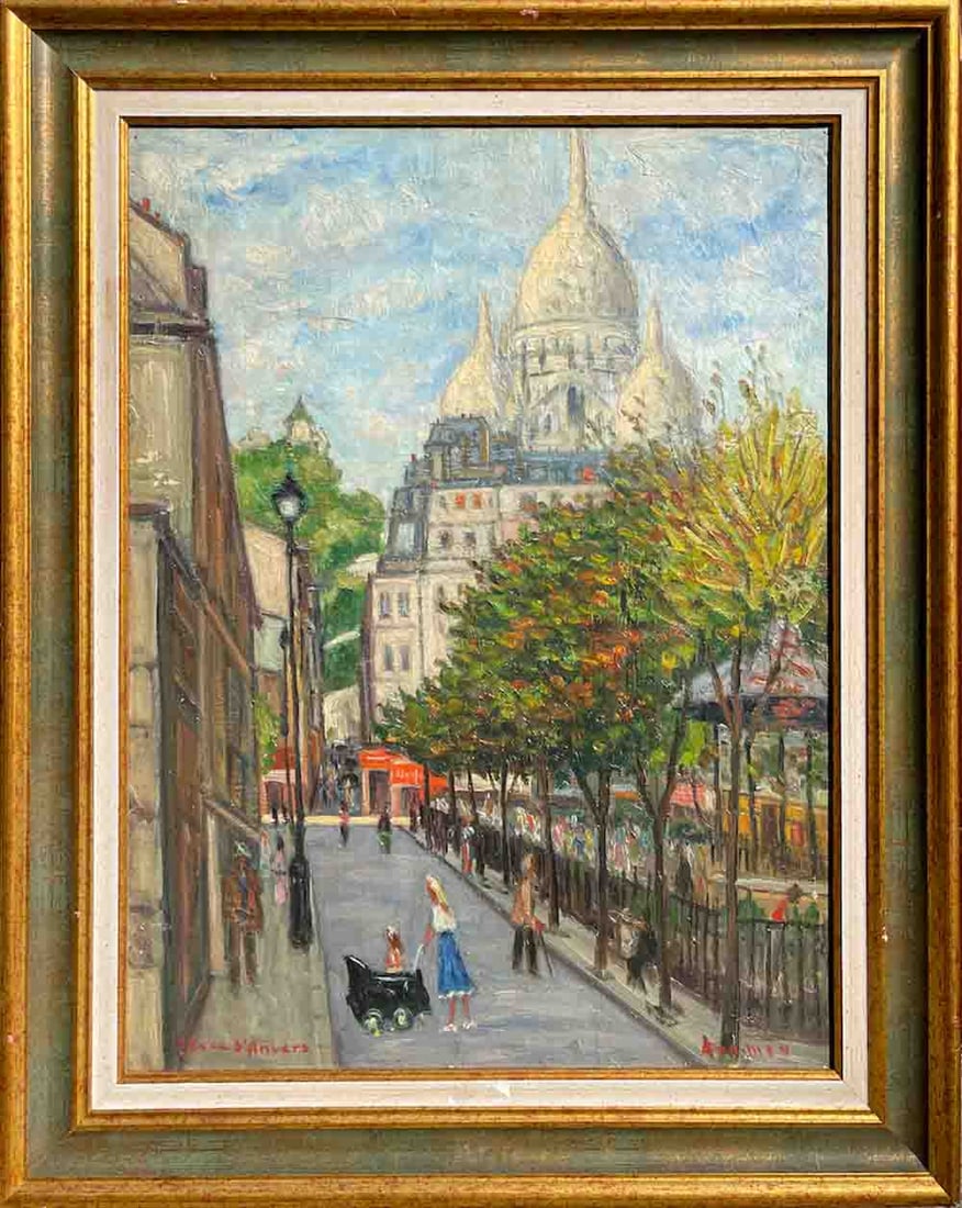 ARAMOV (1901-1991) Bulgarian - French: Lazare Abhramof FINCKELSTEIN (1901 Vidin - 1991 Nice) ; Place d Anvers, Paris view ; 1951 ; oil on canvas / framed ; dimensions 61 x 46 cm (24 x 18 in.) ; Shipping to USA - DHL $300 , National post wi