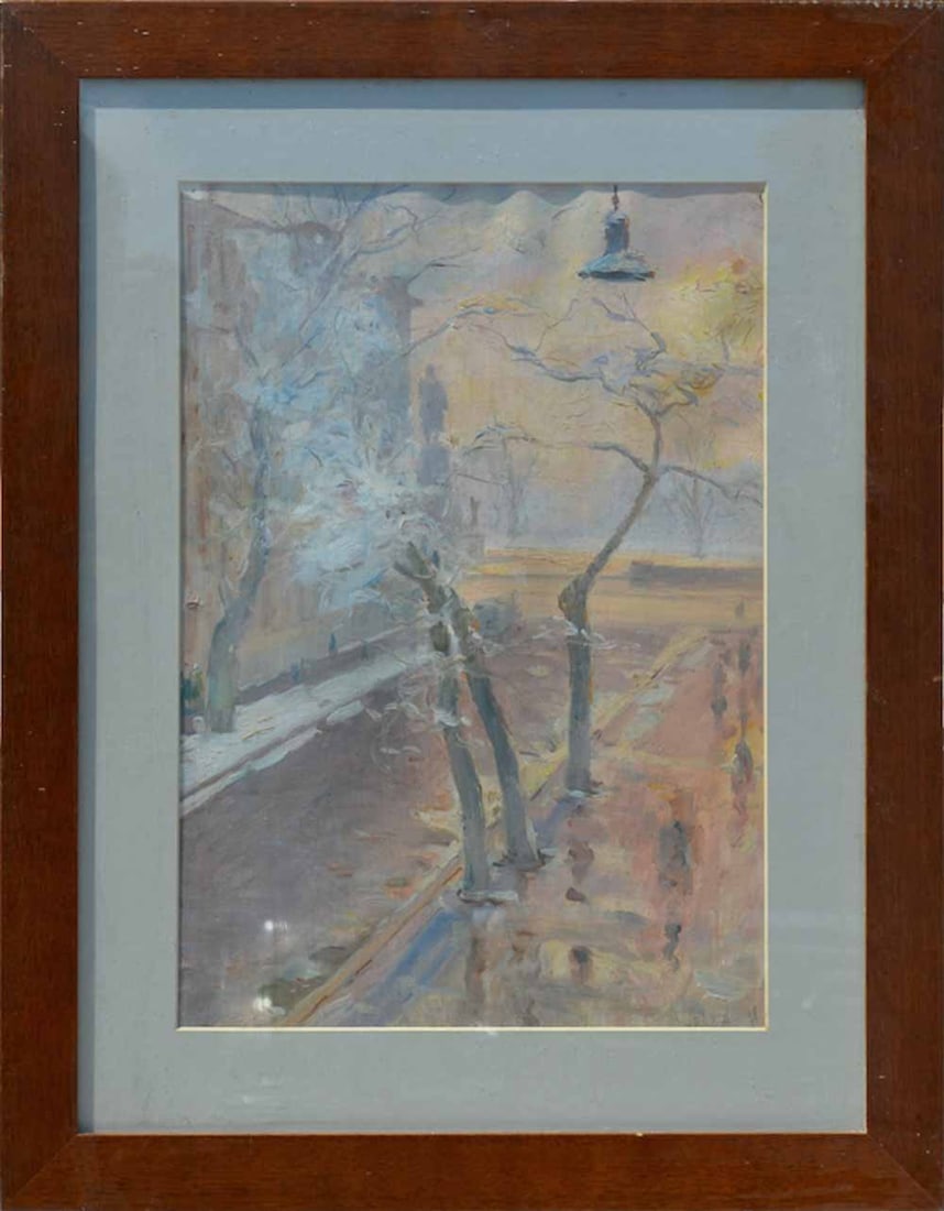 Ivan SHULGA (1889-1956) Russian / Ukrainian: Ivan Nikolaevich SHULGA (1889-1956) ; View from the artists studio ; 1930 s ; oil on cardboard - framed ; dimensions 48 x 33 cm (19 x 13 in.) ; signed lower right corner ; Shipping to USA: DHL - $160 