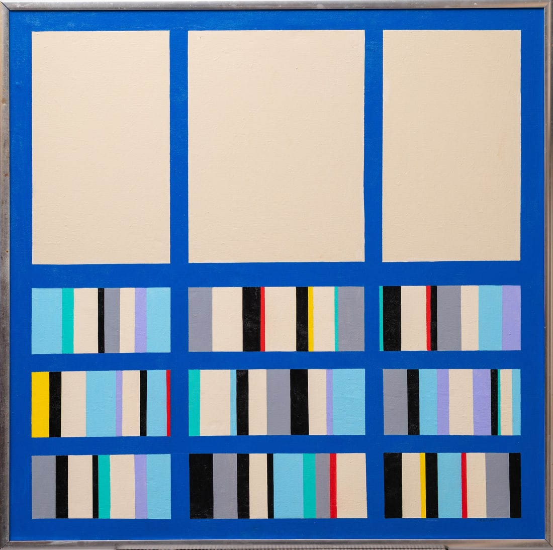 Omar CARRENO (1927-2013) Venezuelan - French: Omar CARRENO (1927-2013) ; HOMENAJE A MATEO MANAURE ; CARACAS, 1977 ; acrylic on canvas / framed ; dimensions 90 x 90 cm (35 1/2 x 35 1/2 in.) ; frame size 92 x 92 cm (36 1/4 x 36 1/4 in.) ; signed lo