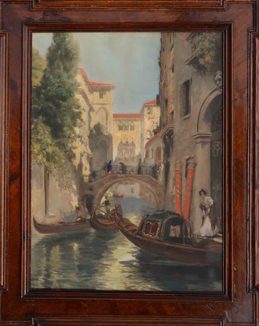 Raymond ALLEGRE (1857-1933) French: Raymond ALLEGRE (1857-1933, Marseille) ; Venetian landscape ; the end of the 19th - early 20th century ; pastel, watercolor & gouache on cardboard / framed ; dimensions 70 x 53 cm (27 1/2 x 21 in.) ; 