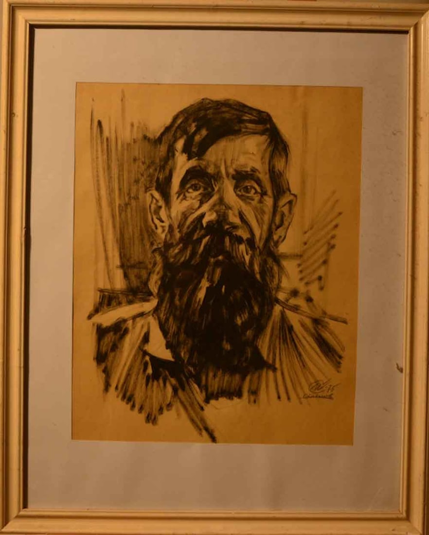 Igor STAHANOV (1925-2008) Ukrainian - Russian: Igor Mihaylovich STAHANOV (1925-2008, Kharkov) ; Male portrait ; 1975 ; ink on paper / framed ; dimensions 50 x 40 cm (19 2/3 x 15 3/4 in.) ; signed and dated ; Shipping to USA - DHL $160 , National p