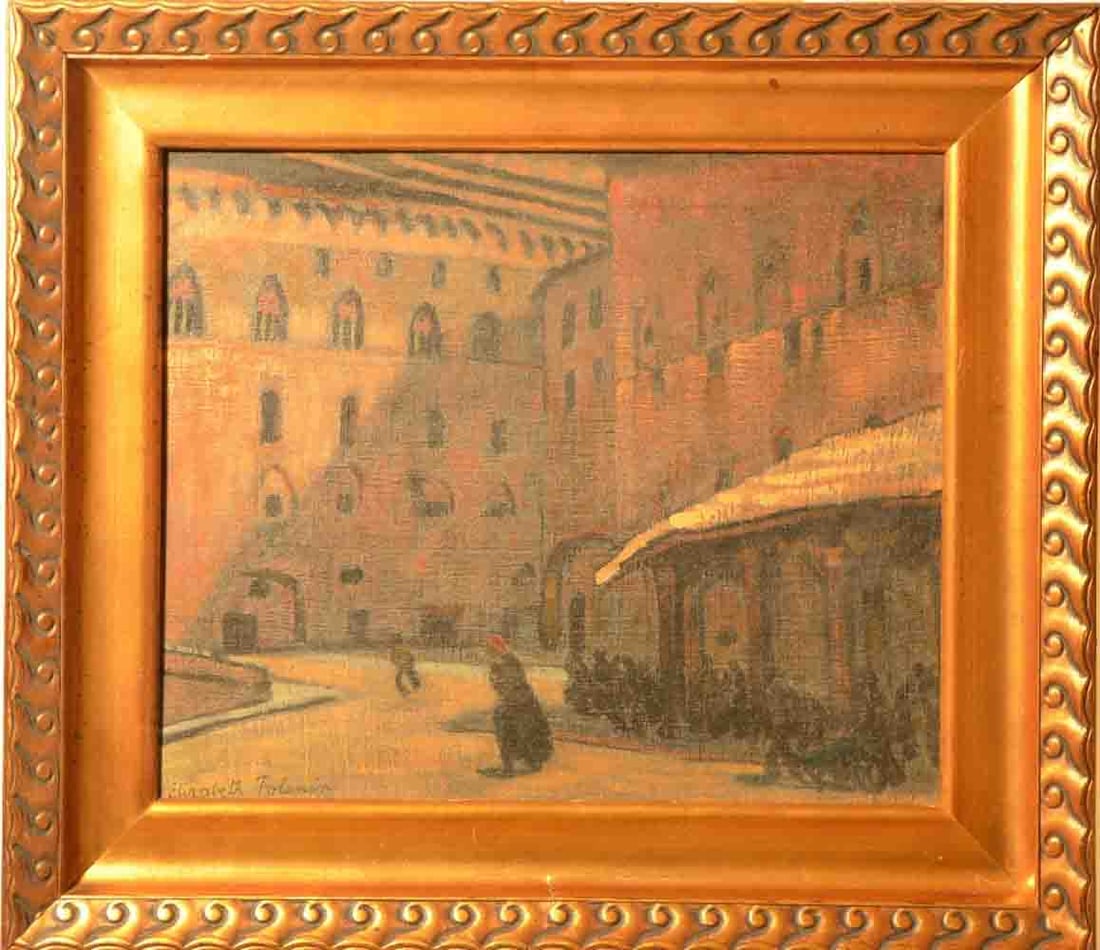 Elizabeth POLUNIN (1887-1905) Russian - English: Elizabeth POLUNIN (1887-1905) ; Corner of a Square in St. Petersburg ; early 20th century ; oil on canvas / framed ; dimensions 40 x 50 cm (15 3/4 x 19 2/3 in.) ; signed lower right corner ; Shipping 