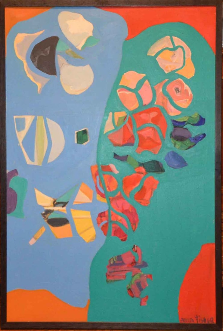 Anya FISHER (1905-1992) Russian - Ukrainian - American: Anya Fisher (1905-1992) ; abstract ; the third quarter of the 20th century ; oil on canvas ; framed ; 92 x 61 cm (36 x 24 in.) ; signed lower right ; Shipping to USA - DHL $320 , National post with tr
