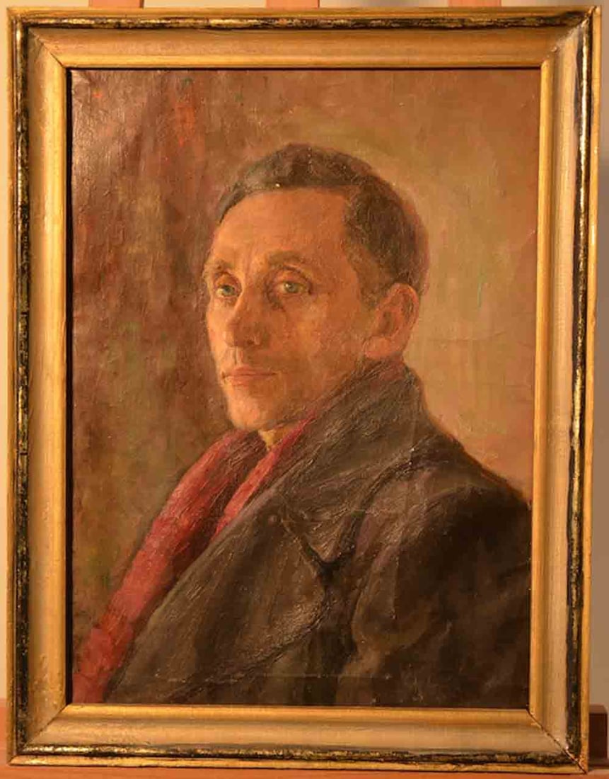 Grigoriy MARINICHENKO (1928-2006) Russian - Ukrainian: Grigoriy Andreevich MARINICHENKO (1928-2006) ; Portrait of artist Kaplan ; 1952 ; oil on canvas / unframed ; dimensions 50 x 37 cm (19 2/3 x 14 1/2 in.) ; signed on verso ; Shipping to USA - DHL $160 